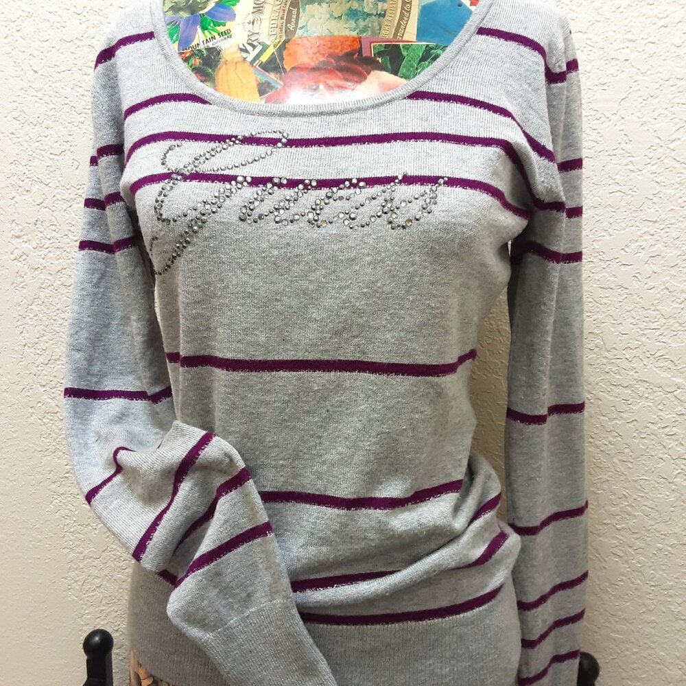 Guess Sweater, Gray, Purple Bling